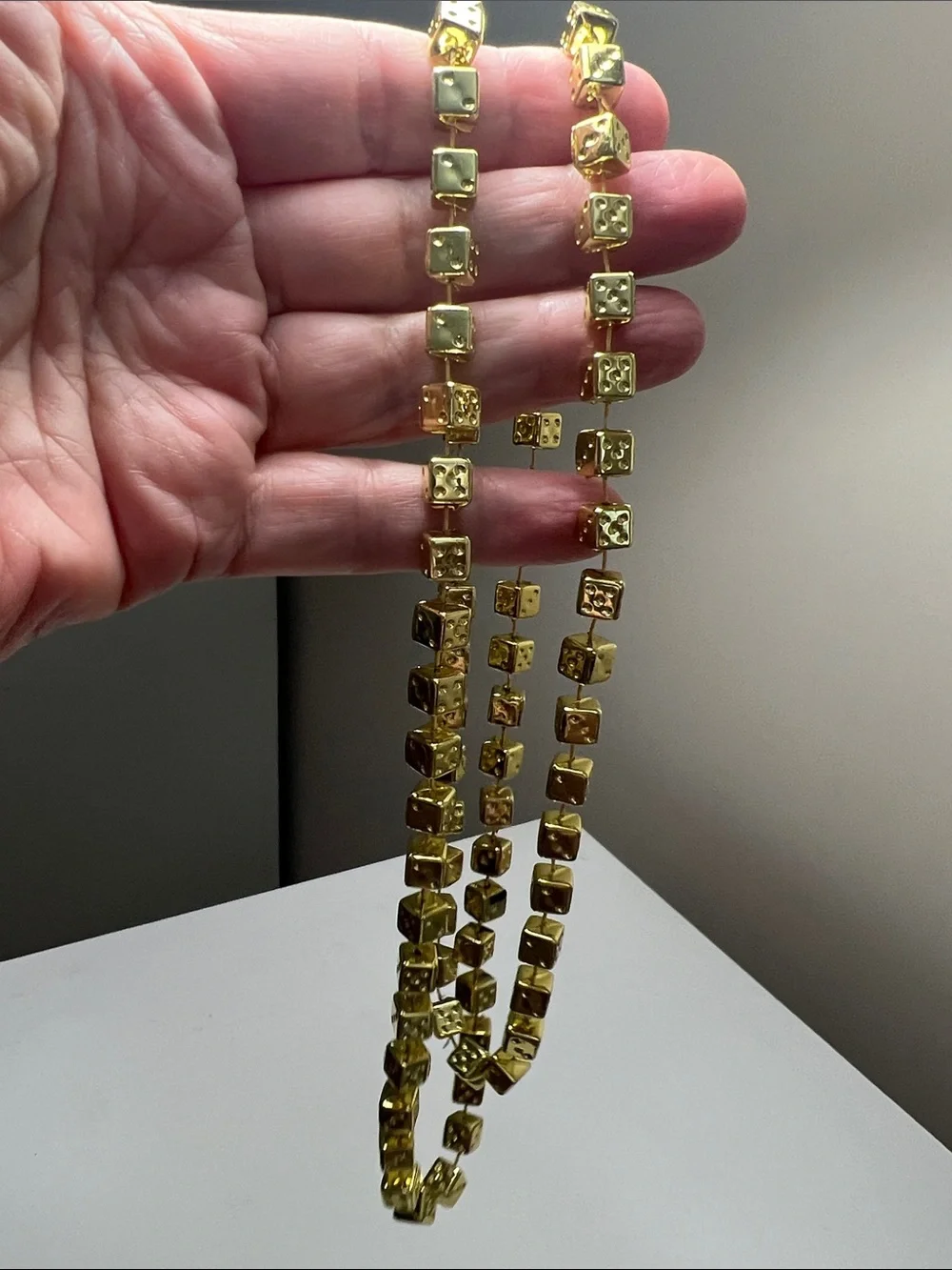Vintage Gold Tone Dice Cubes Necklace - Novelty - Long